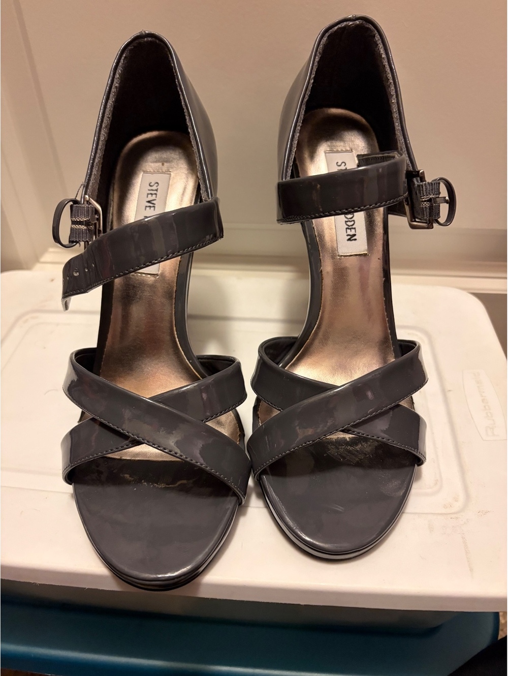 Steve Madden Gray Patent Leather Strappy High Heel Sandals